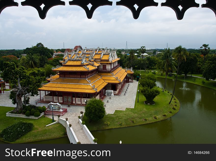 Bird eye view of Phra Thinang Wehart Chamrun, Bang Pa-in Palace