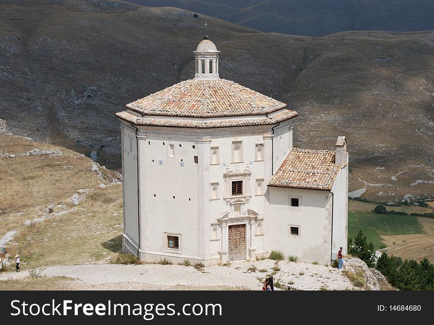 A famous church at 1476 meters of altitude, in the middle of the Apennines (Gran Sasso d'Italia - Campo Imperatore). A famous church at 1476 meters of altitude, in the middle of the Apennines (Gran Sasso d'Italia - Campo Imperatore)