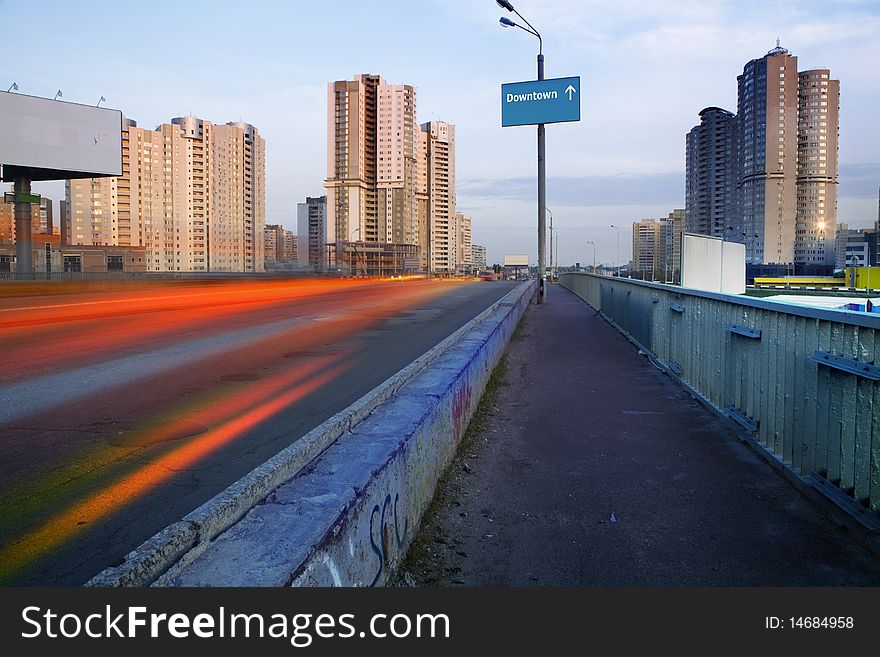 Deserted bridge in microdistrict of Kyiv at evening time. Deserted bridge in microdistrict of Kyiv at evening time