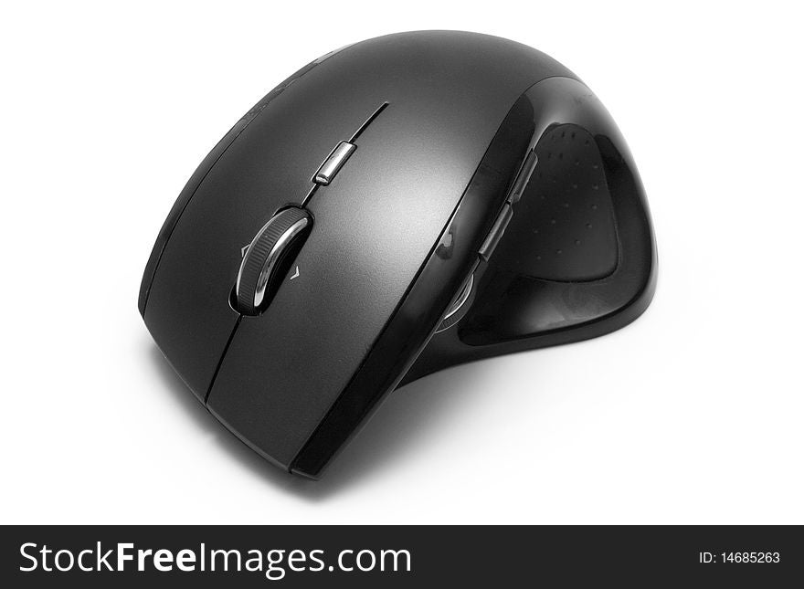 One black computer mouse isolated on white background