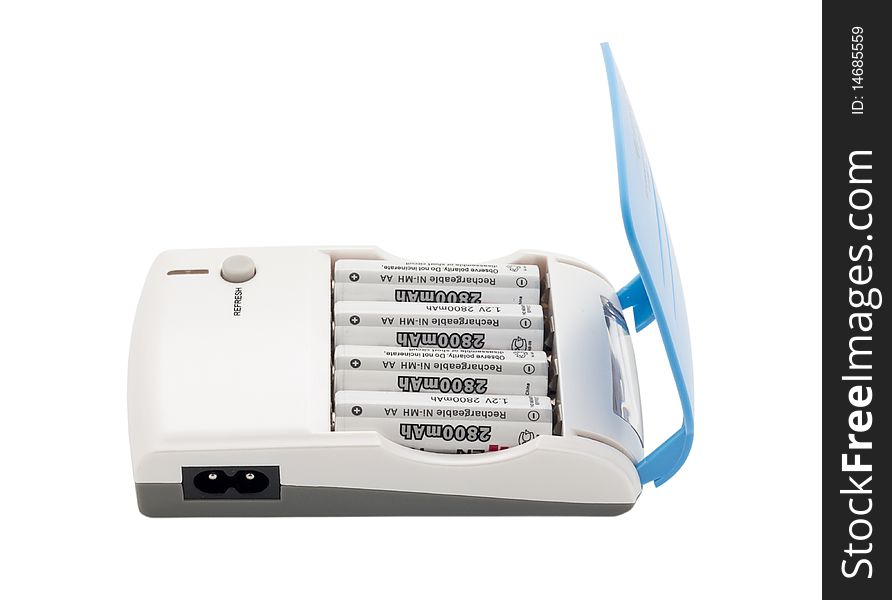 Battery charger isolated in white