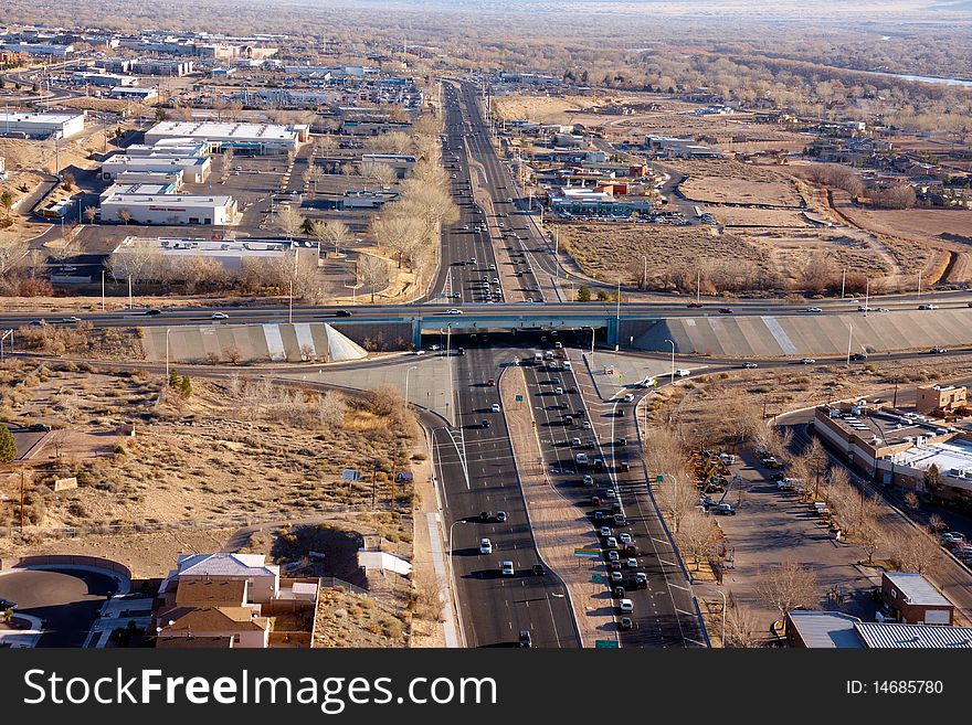 Highway view from above , image was taken in NM USA. Highway view from above , image was taken in NM USA