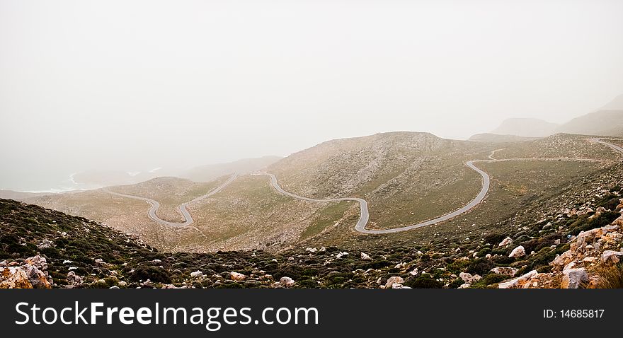 Windy road nearby Xerocampos in Crete, Greece during the Sahara dust phenomenon. Windy road nearby Xerocampos in Crete, Greece during the Sahara dust phenomenon.