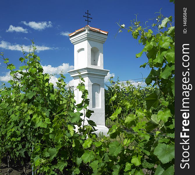 Village chapel with vineyard near Perna, Czech Republic