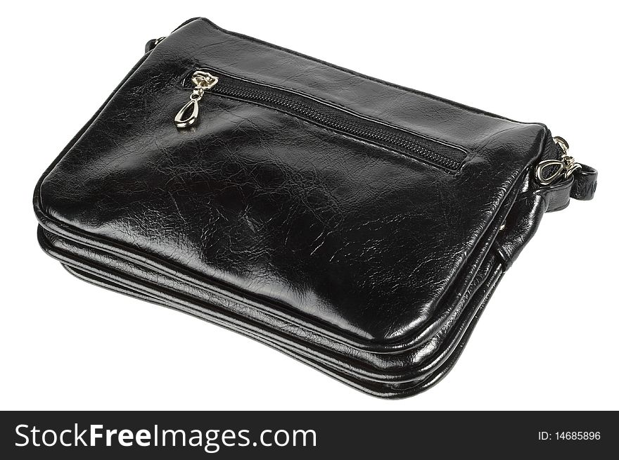 Black glossy leather purse isolated over white background. Black glossy leather purse isolated over white background