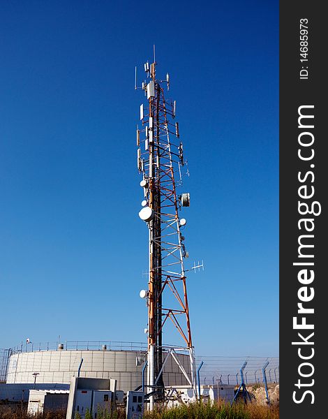 Communication device tower  with receiving dishes on it