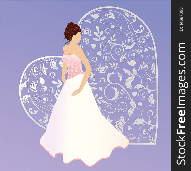 Beautiiful bride  with  diamond ring  full gown - funky graphic behind. Beautiiful bride  with  diamond ring  full gown - funky graphic behind