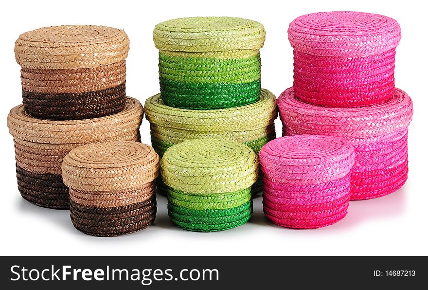 Colorful decorative baskets over white background. Colorful decorative baskets over white background.