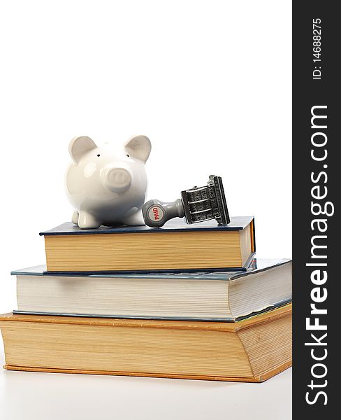 Piggy bank and college books