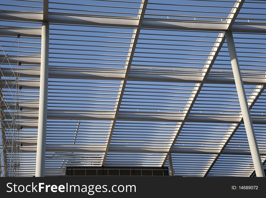 Modern white roof background against blue sky. Modern white roof background against blue sky