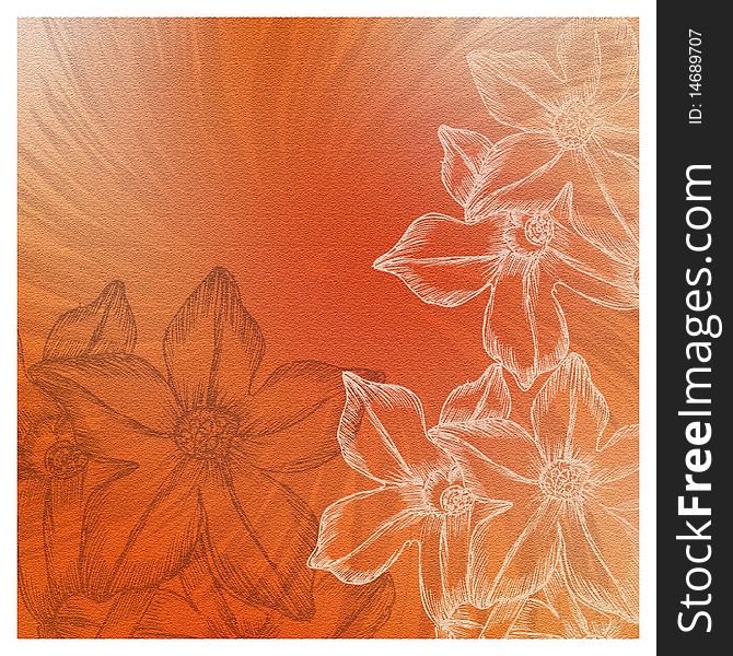 A beautiful invitation card with flowers and abstract background in orange and white