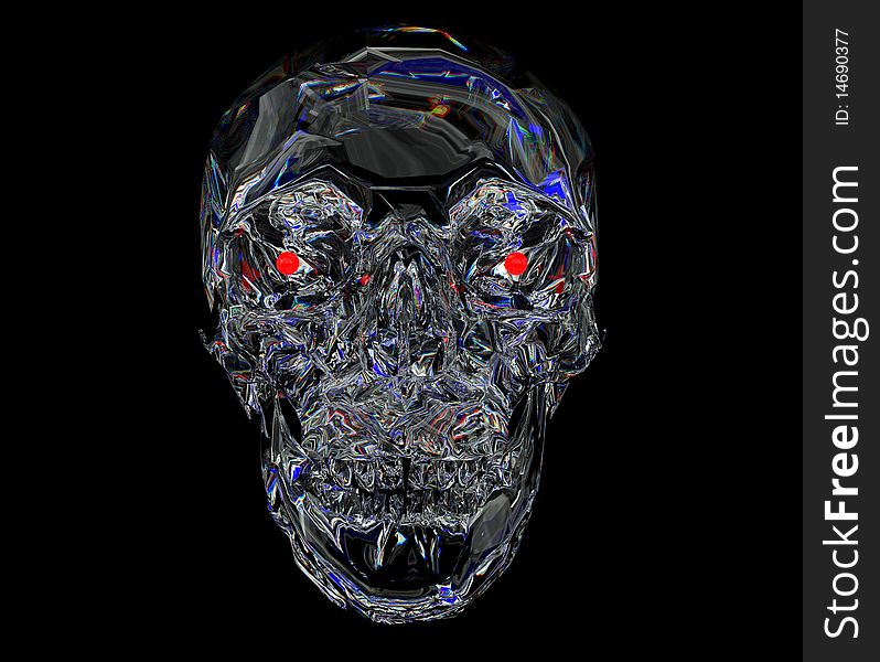 Crystal skull with red eyes