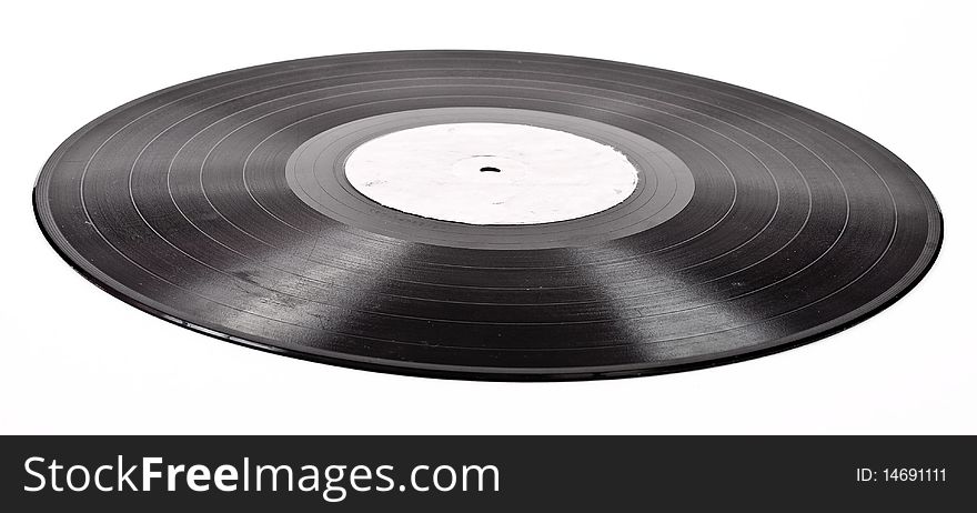 Old vinyl record on white