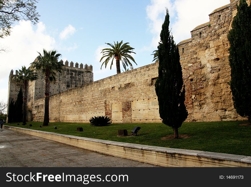 The Alcazar medieval fortress walls in Jerez