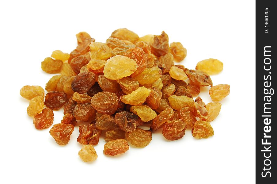 Dry raisins isolated on white