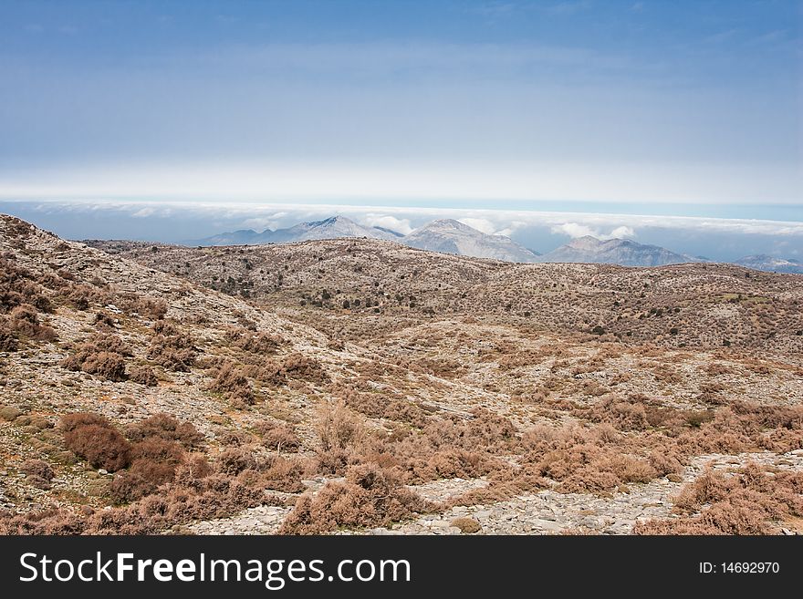 Beautiful panoramic landscape of Psiloritis Mountains in Crete, Greece