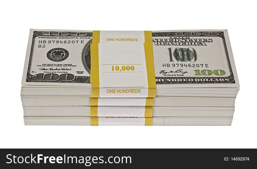 Stack of dollars,isolated on white with clipping path.