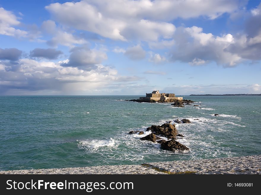 Landscape with old fortress in Saint-Malo, France