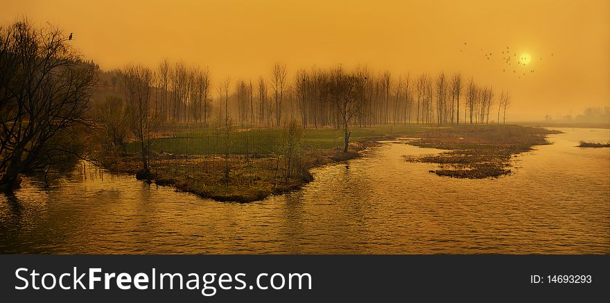 Lake At Sunset