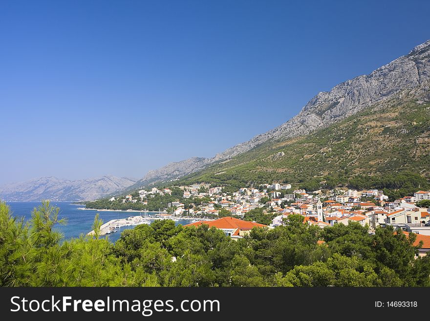 Landscape with town Baska, Croatia