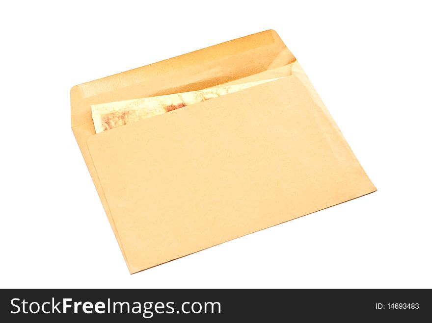 Postal card in envelope isolated on white background. Postal card in envelope isolated on white background