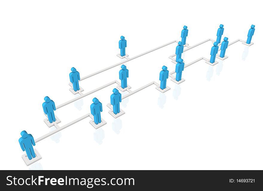 Tridimensional blue human network in white background