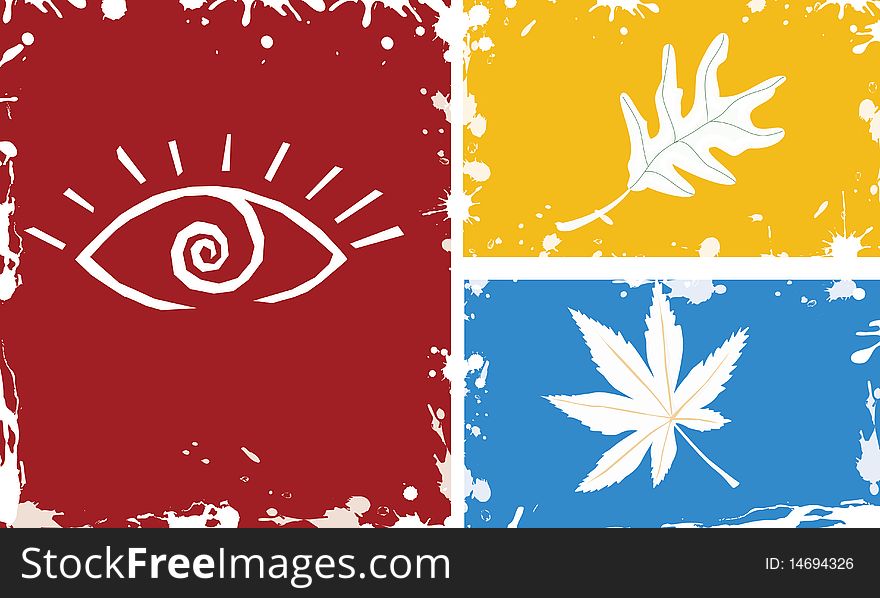 Eyes red background, yellow and blue background leaves. Eyes red background, yellow and blue background leaves