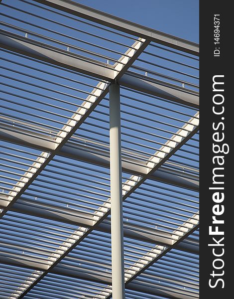 Modern roof architecture detail against clear blue sky. Modern roof architecture detail against clear blue sky