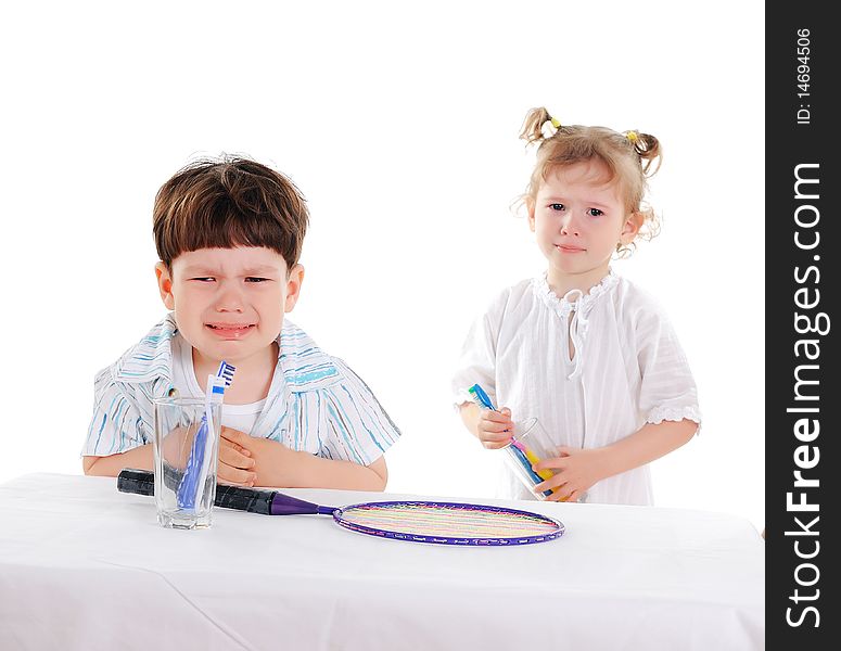 Little boy and his sister cry