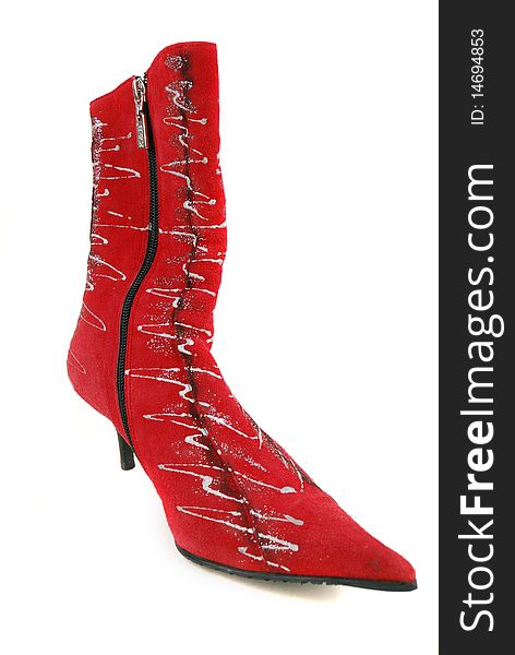 Red boots for women on a white background