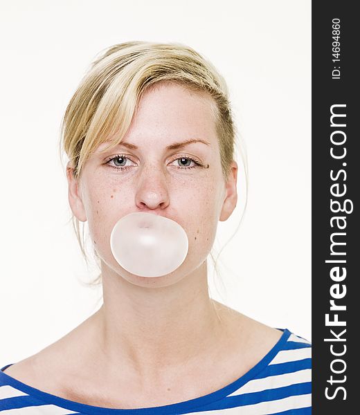 Girl with Bubble Gum isolated on white background