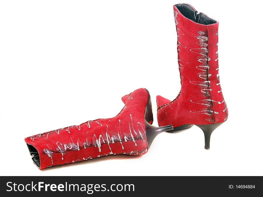 Red boots for women on a white background