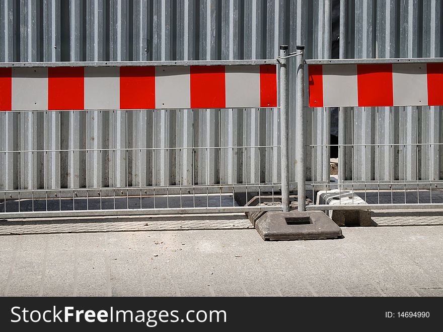 Street traffic barrier for temporary construction works. Street traffic barrier for temporary construction works