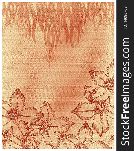 A beautiful invitation card with flowers and abstract background in orange