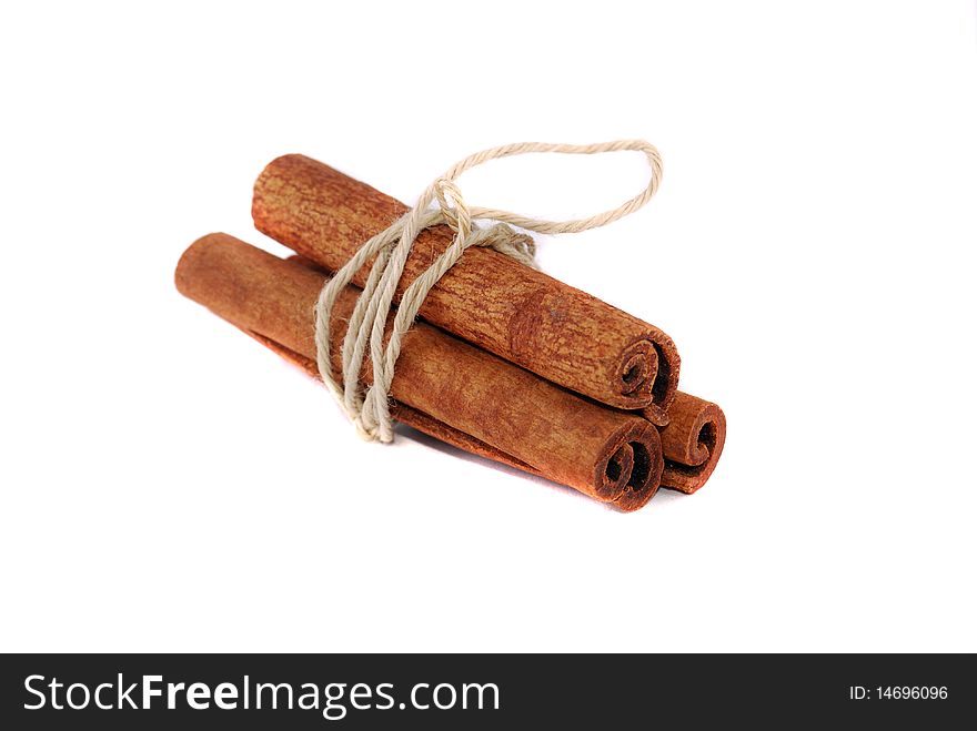 The cinnamon sticks isolated on white background