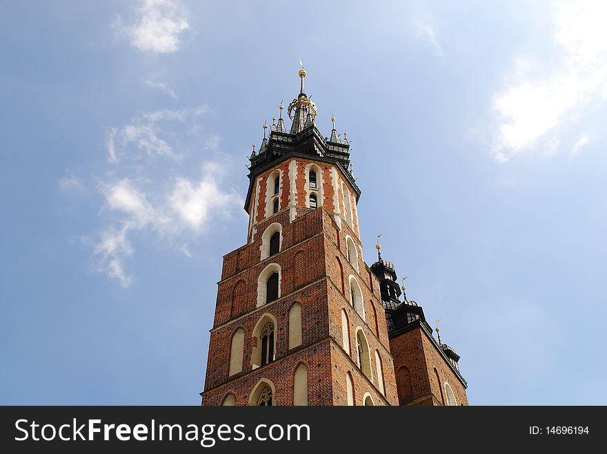 The tower of Mariacki Church in Cracow, Poland