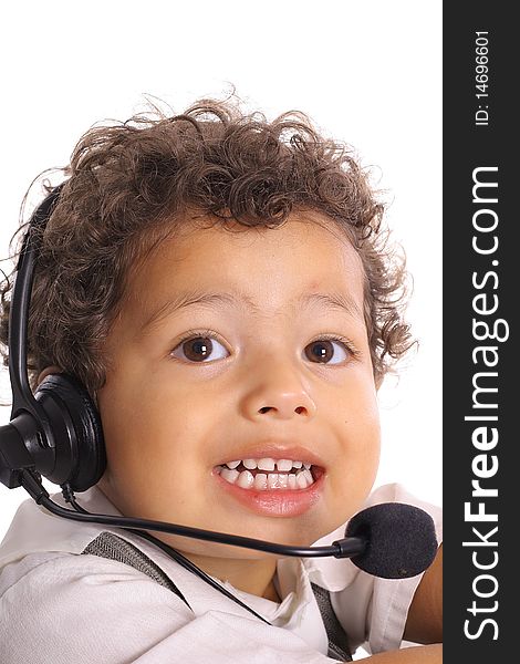 Adorable toddler with headset