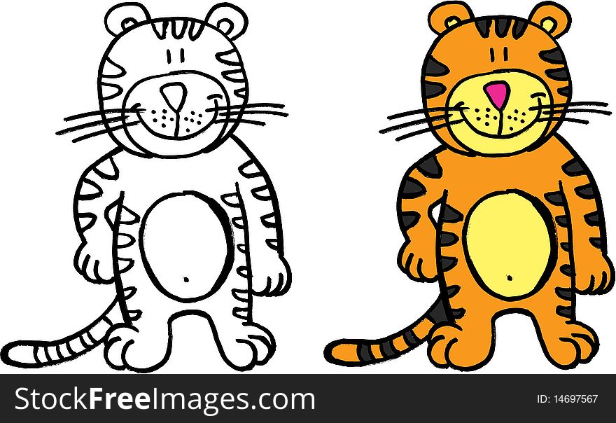 Happy tiger. hand drawn isolated image