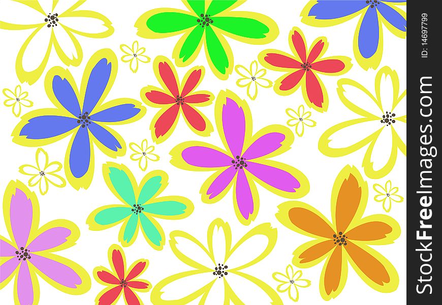 Colorful flowers of various sizes on a white background. Colorful flowers of various sizes on a white background