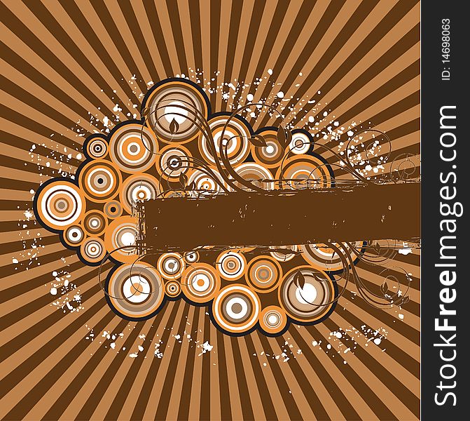 Brown vector background of rays and circles. Brown vector background of rays and circles