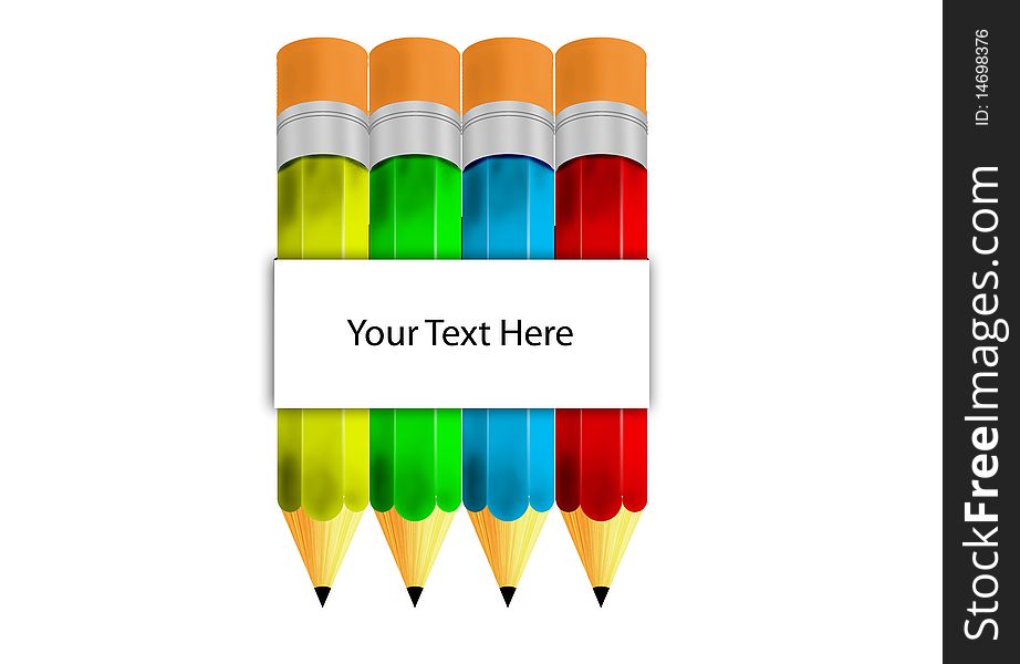 Colored Pencils wrapped around with a white paper where text can be added.