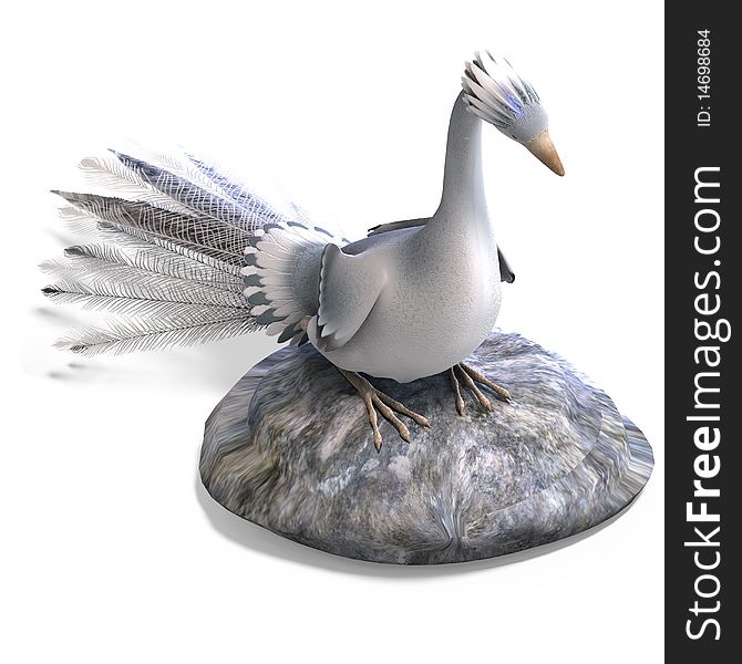 White Fantasy Bird With Beautiful Feathers. 3D