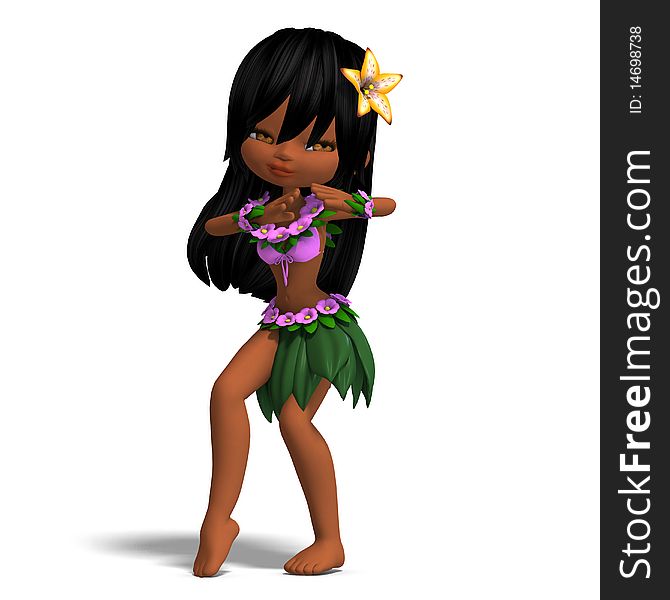 Very Cute Hawaiin Cartoon Girl Is Dancing For