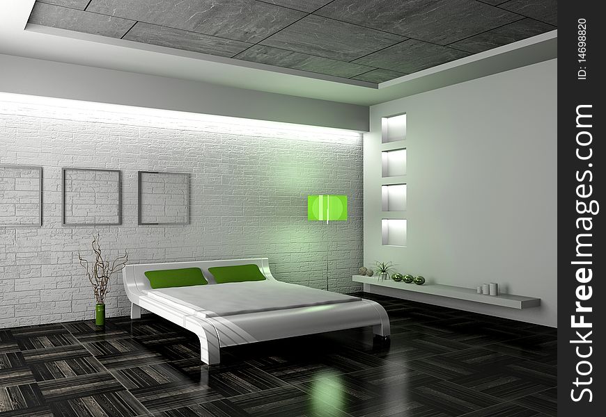 Modern interior of a bedroom room 3D