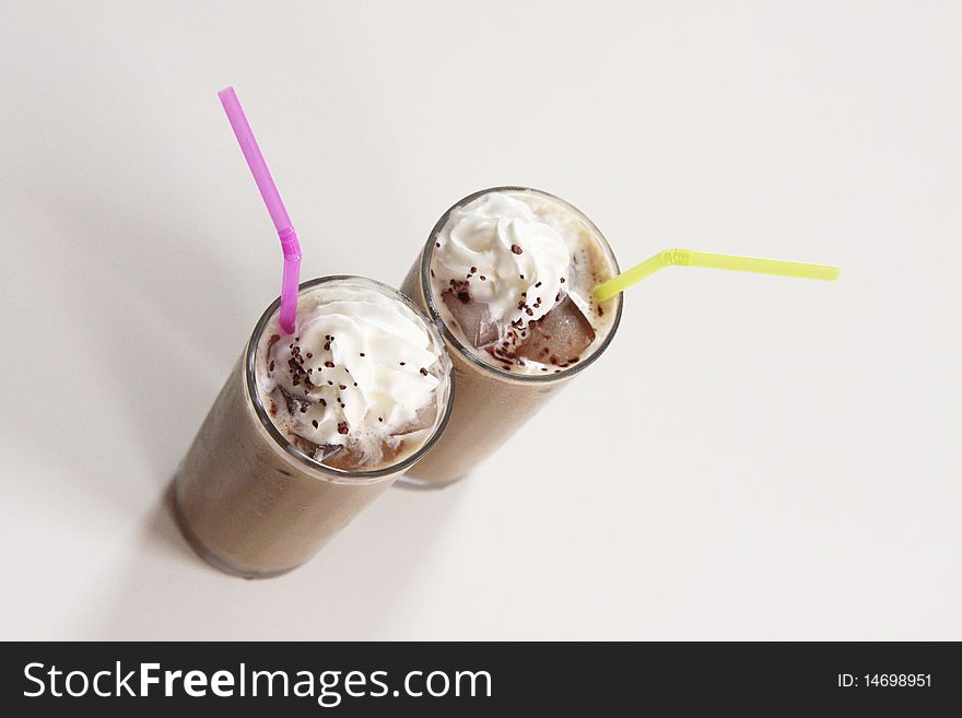 Two ice cofee on gray background