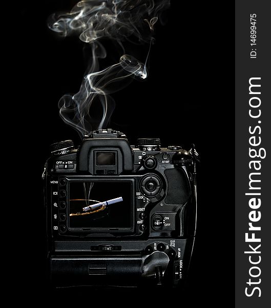 Smoking camera with black background