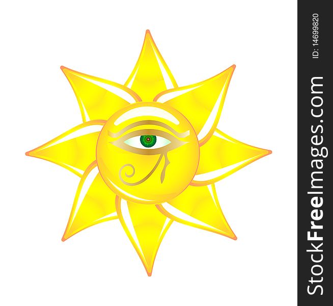 Vector sun is made in glass style with Egyptian eye. Vector sun is made in glass style with Egyptian eye