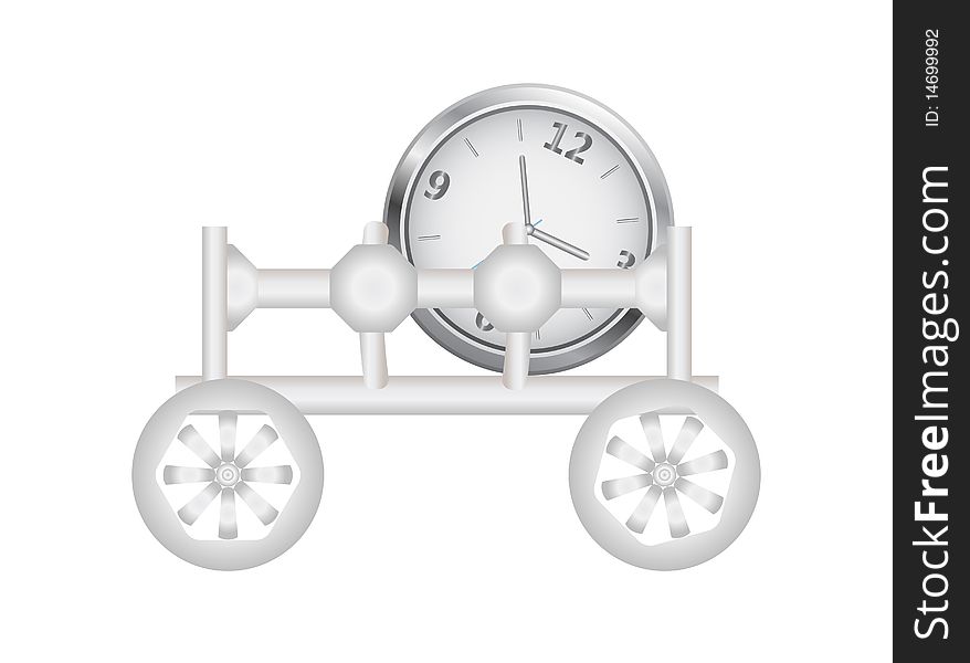Stylized wagon with silver clock with the arrow. Stylized wagon with silver clock with the arrow