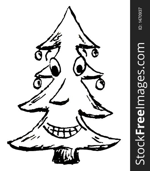 Ink illustration of a happy Christmas tree