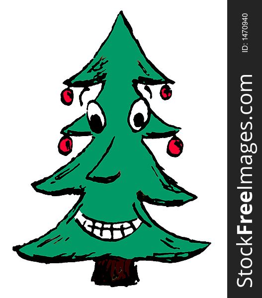 Ink illustration of a happy Christmas tree